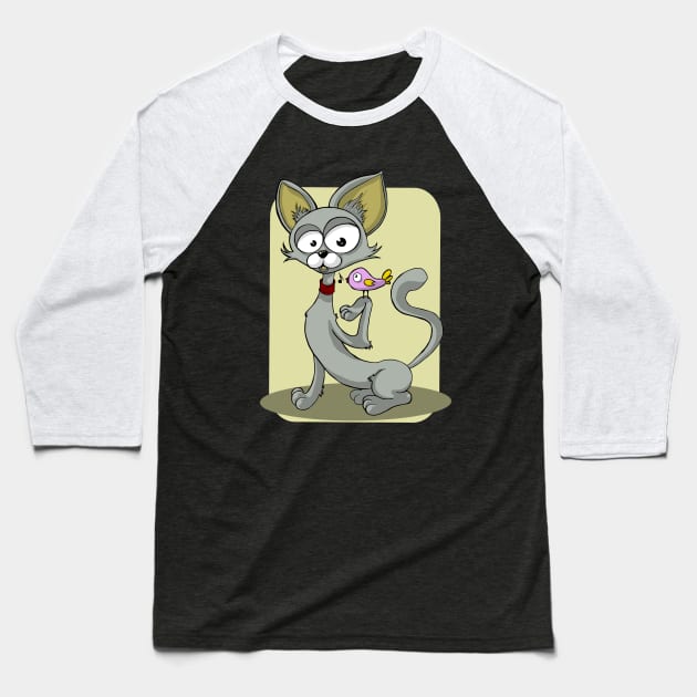 Grey Cat and A Singing Bird Baseball T-Shirt by PatrioTEEism